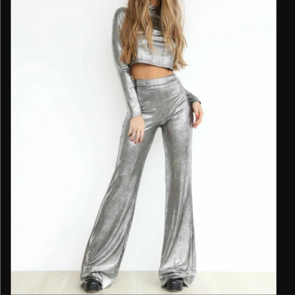 SOLD I.AM.GIA Metallic Silver Snakeskin Print Katana Ultra High Rise Flare Pants - Picture 8 of 8